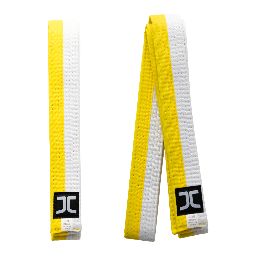 JCalicu Taekwondoband - half Wit half Geel - Wit / Geel (JC-7013H) JCalicu Taekwondoband - half Wit half Geel - Wit / Geel (JC-7013H)