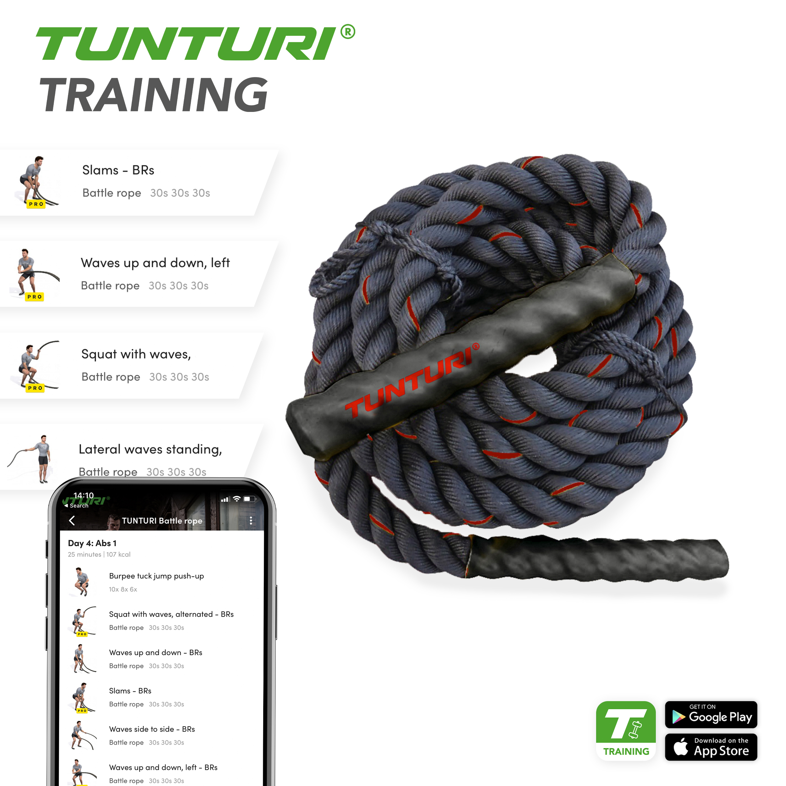 Tunturi Battlerope - Battle Rope 12m - Zwart Tunturi Battlerope - Battle Rope 12m - Zwart