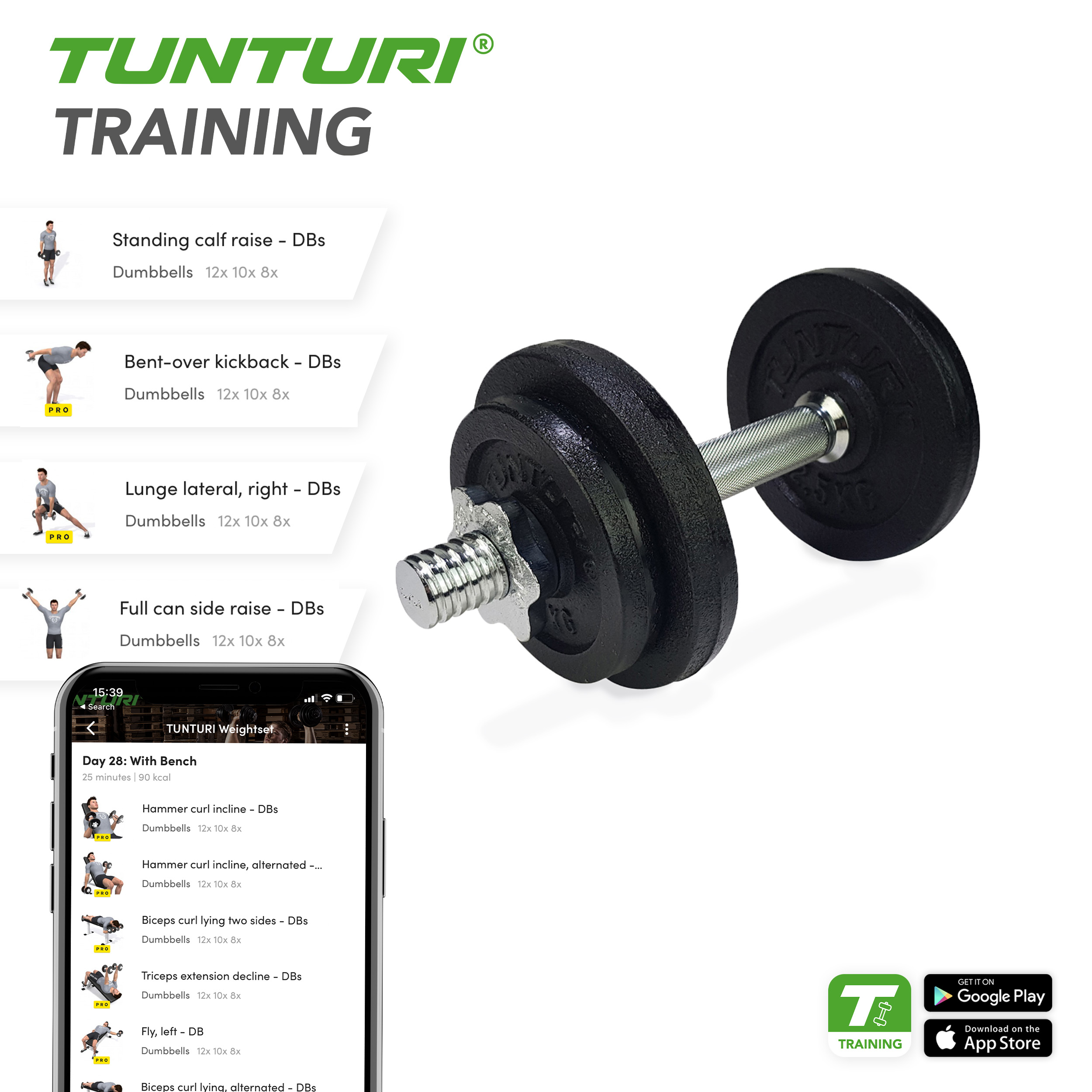 Tunturi Dumbbell - Dumbell Gietijzer totaal 10kg - Zwart Tunturi Dumbbell - Dumbell Gietijzer totaal 10kg - Zwart