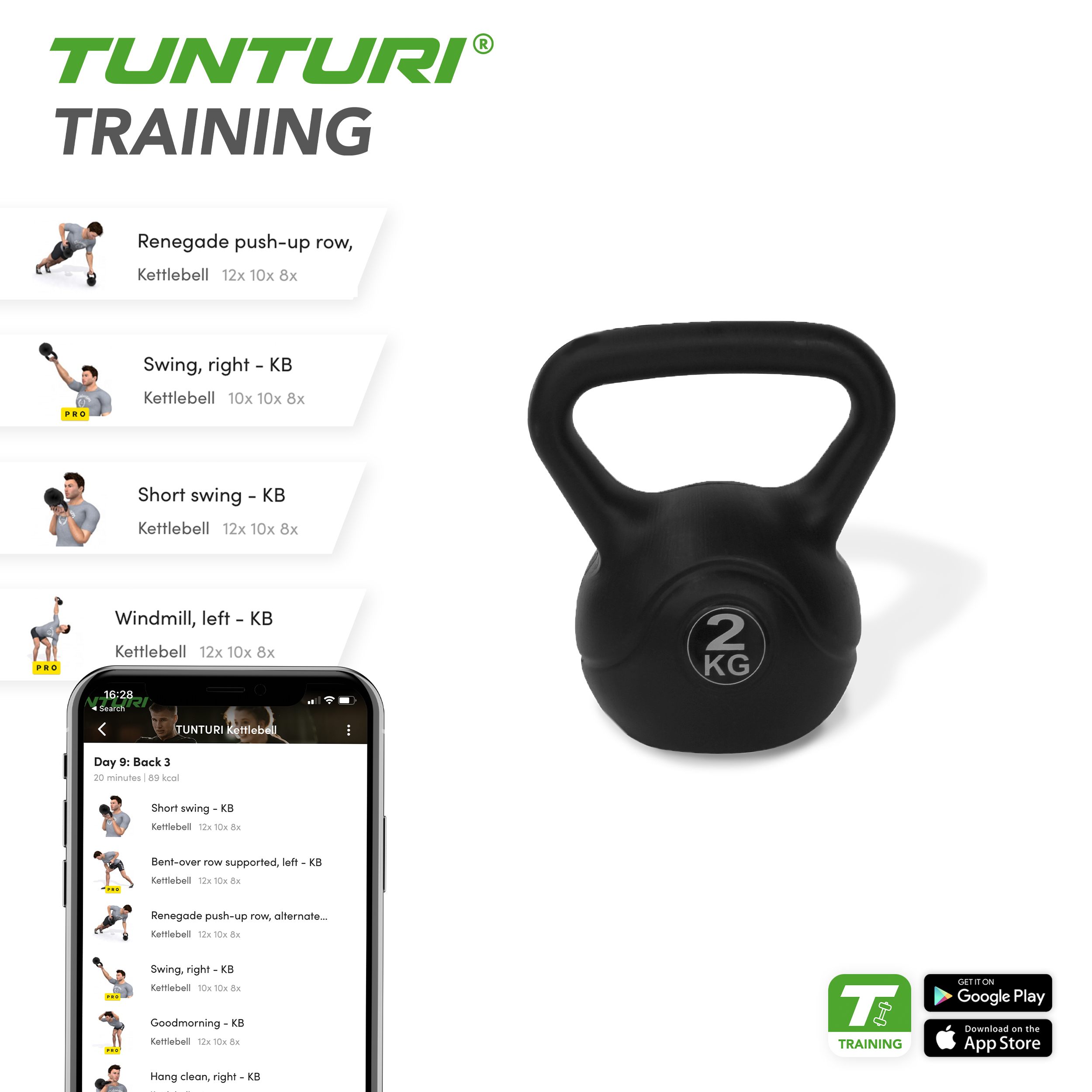 Tunturi Kettlebell - PE Kettlebell 2kg - Zwart Tunturi Kettlebell - PE Kettlebell 2kg - Zwart