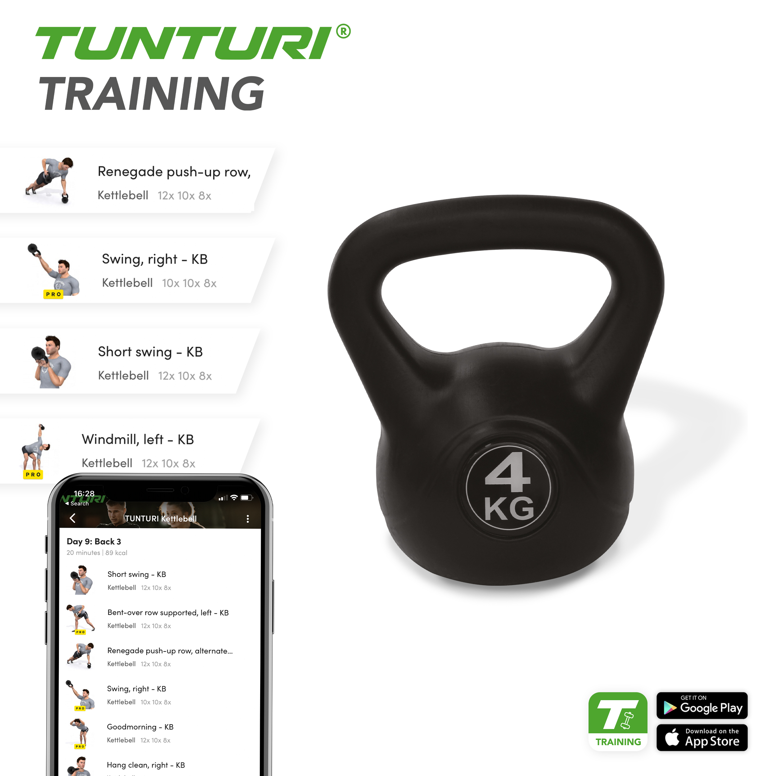 Tunturi Kettlebell - PVC Kettlebell 4kg - Zwart Tunturi Kettlebell - PVC Kettlebell 4kg - Zwart