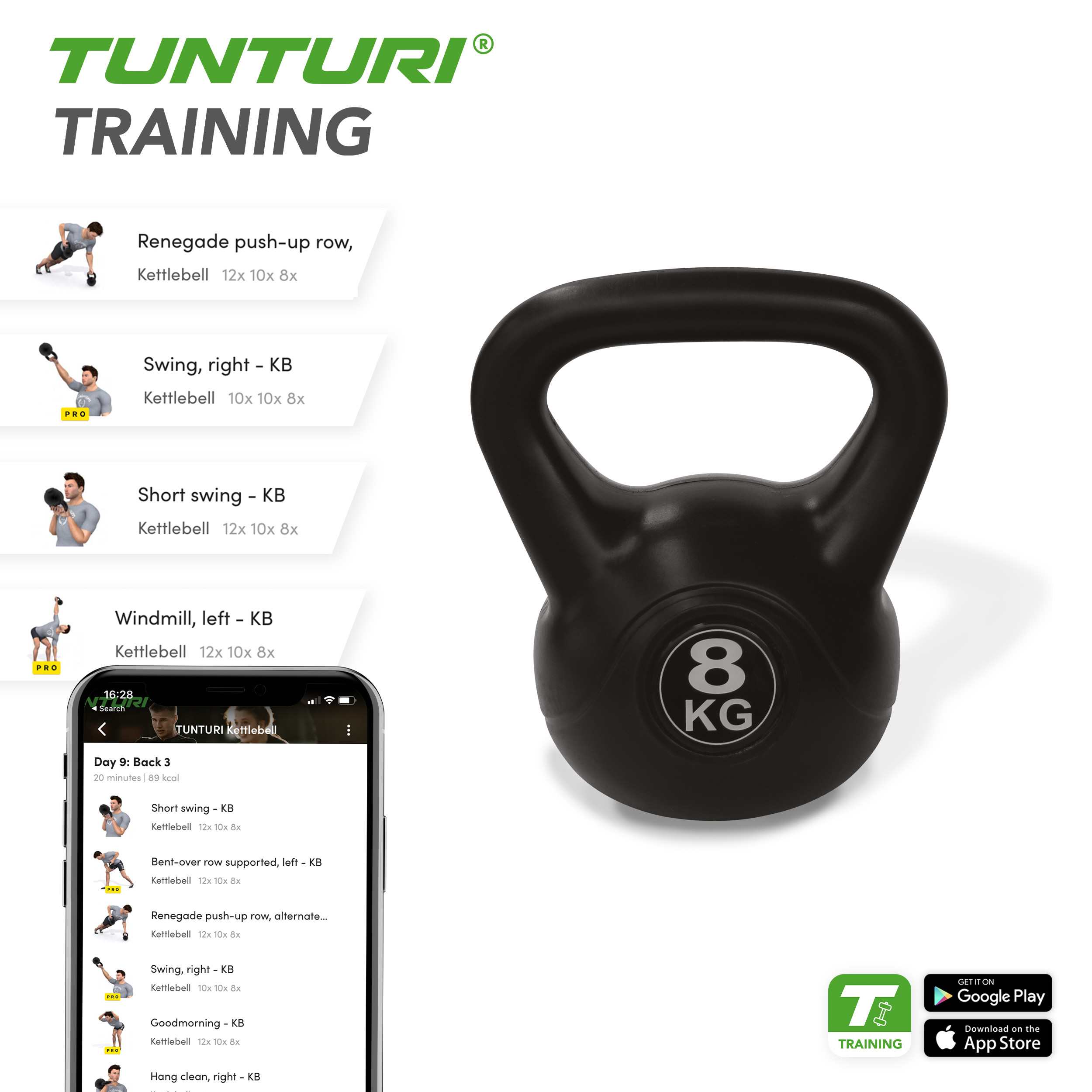 Tunturi Kettlebell - PVC Kettle Bell 8kg - Zwart Tunturi Kettlebell - PVC Kettle Bell 8kg - Zwart