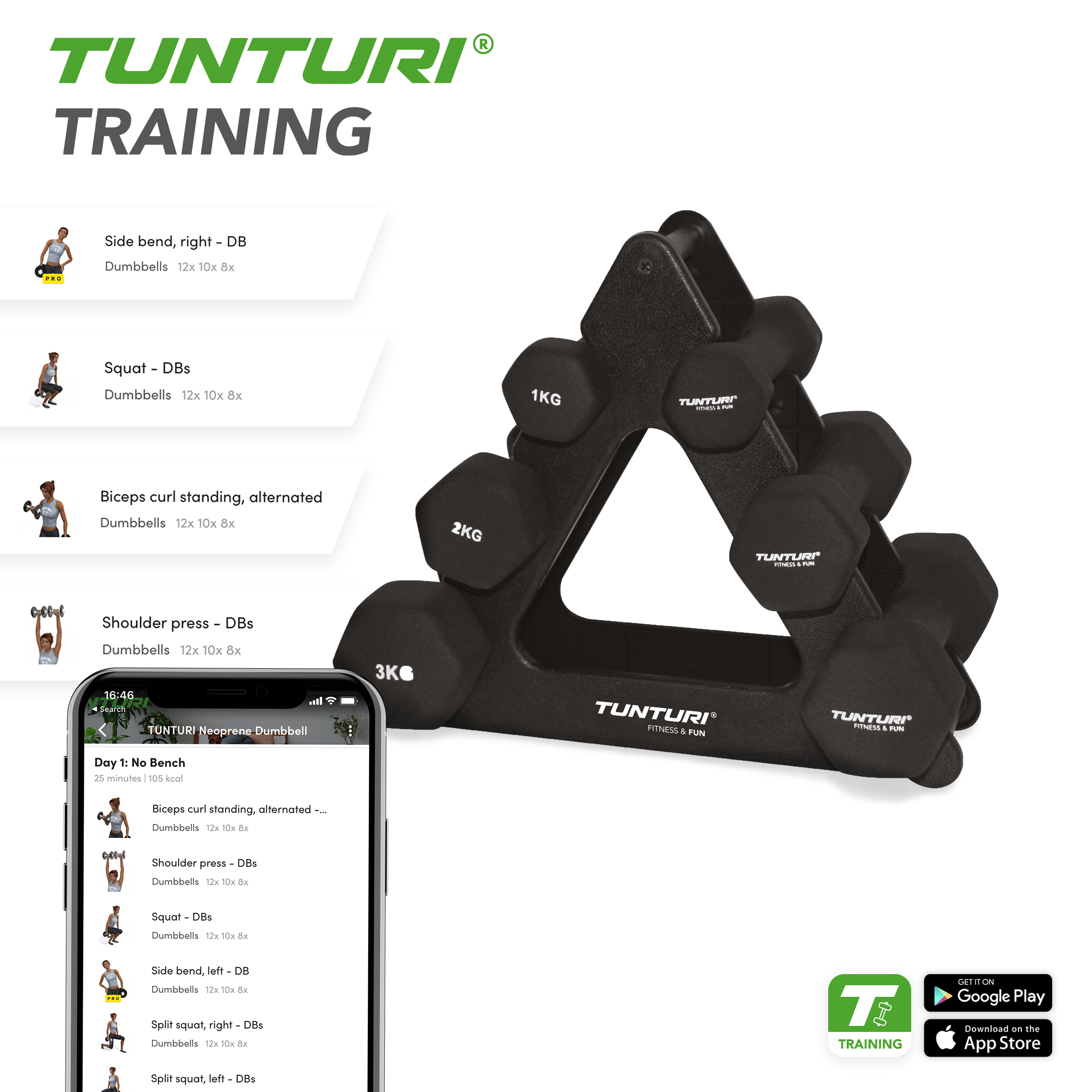 Tunturi Halterset - Neoprene Dumbellset 1 t/m 3kg - Zwart Tunturi Halterset - Neoprene Dumbellset 1 t/m 3kg - Zwart