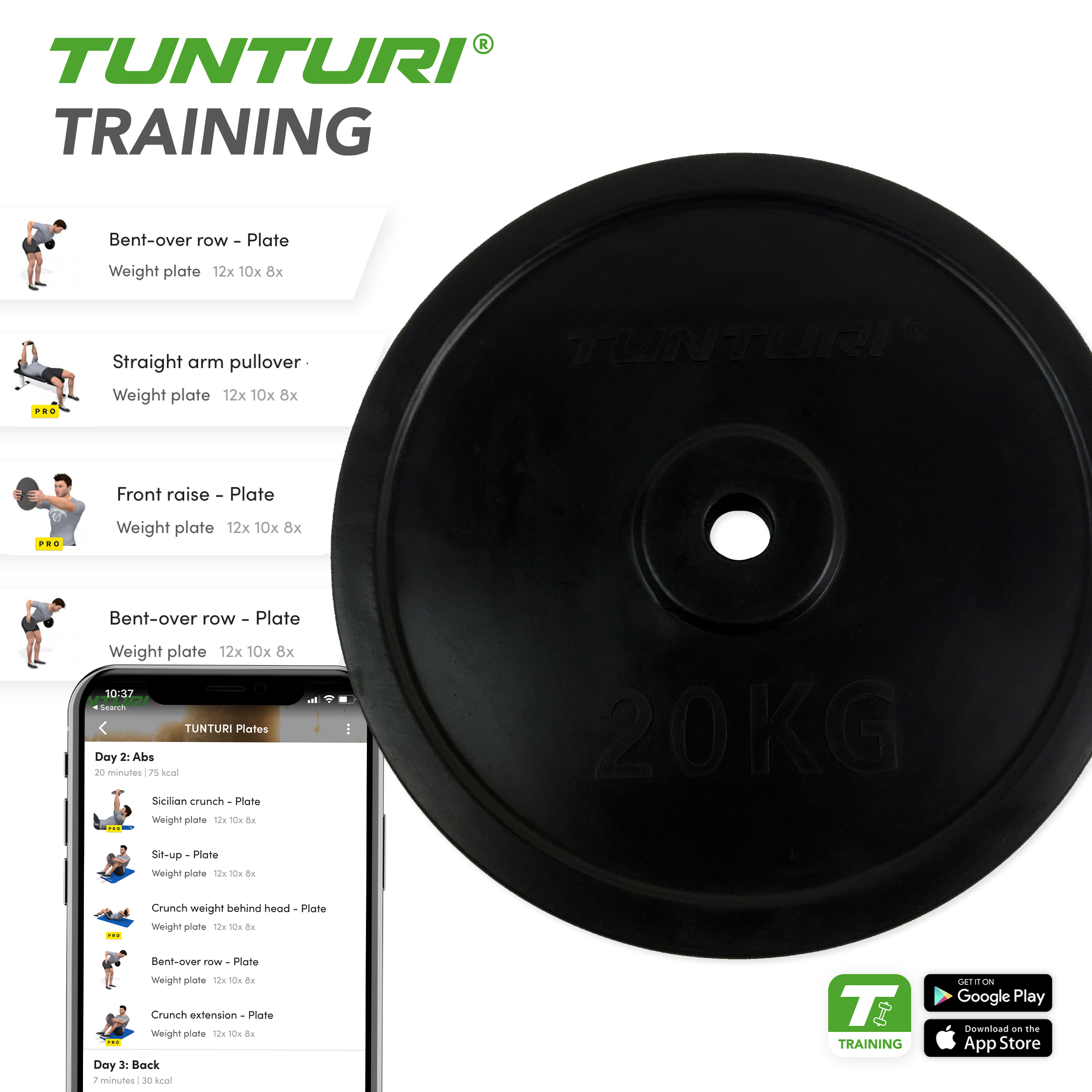 Tunturi Halterschijf - Rubber Plate Single 20kg - Zwart Tunturi Halterschijf - Rubber Plate Single 20kg - Zwart