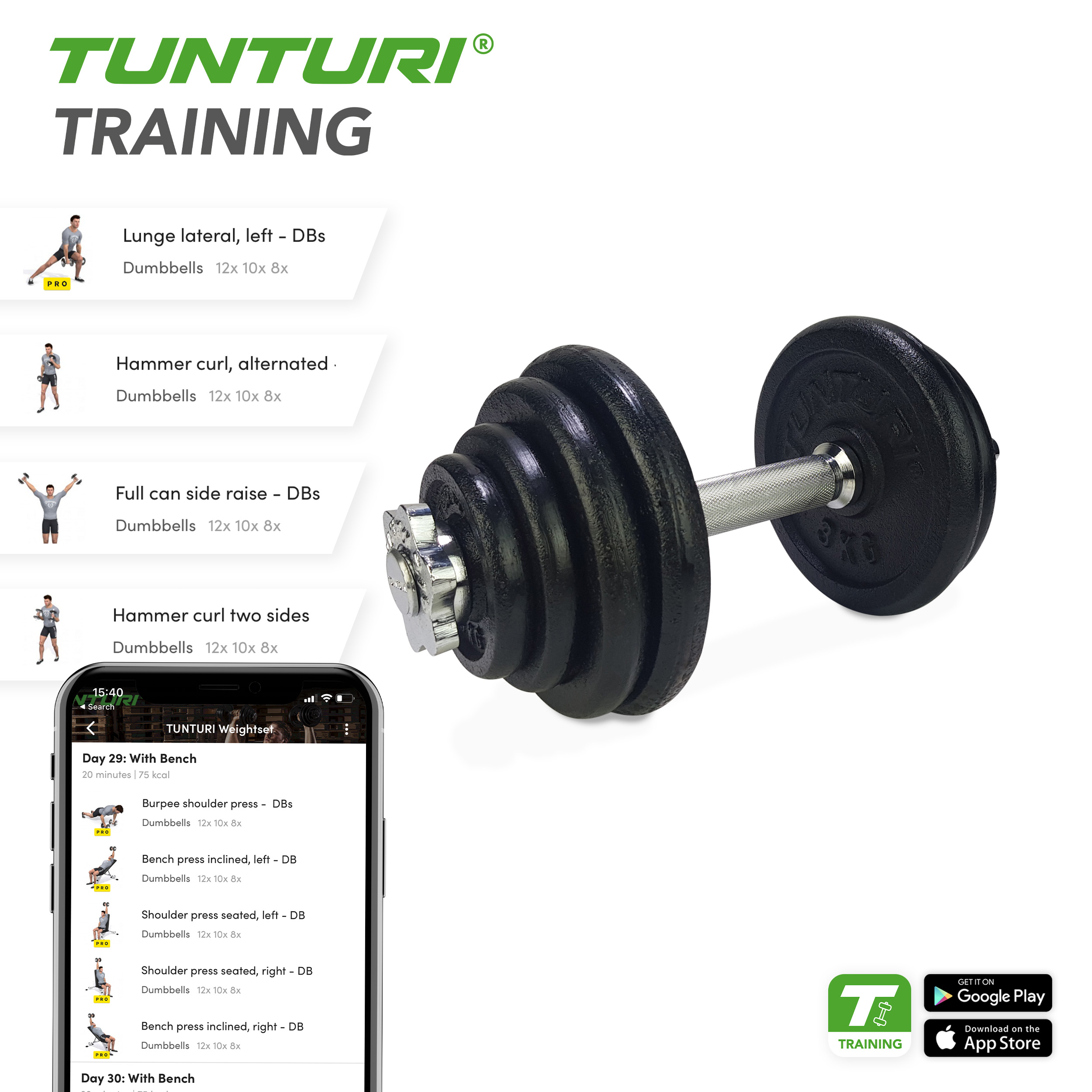 Tunturi Dumbbell - Dumbbellset 15kg - Zwart Tunturi Dumbbell - Dumbbellset 15kg - Zwart