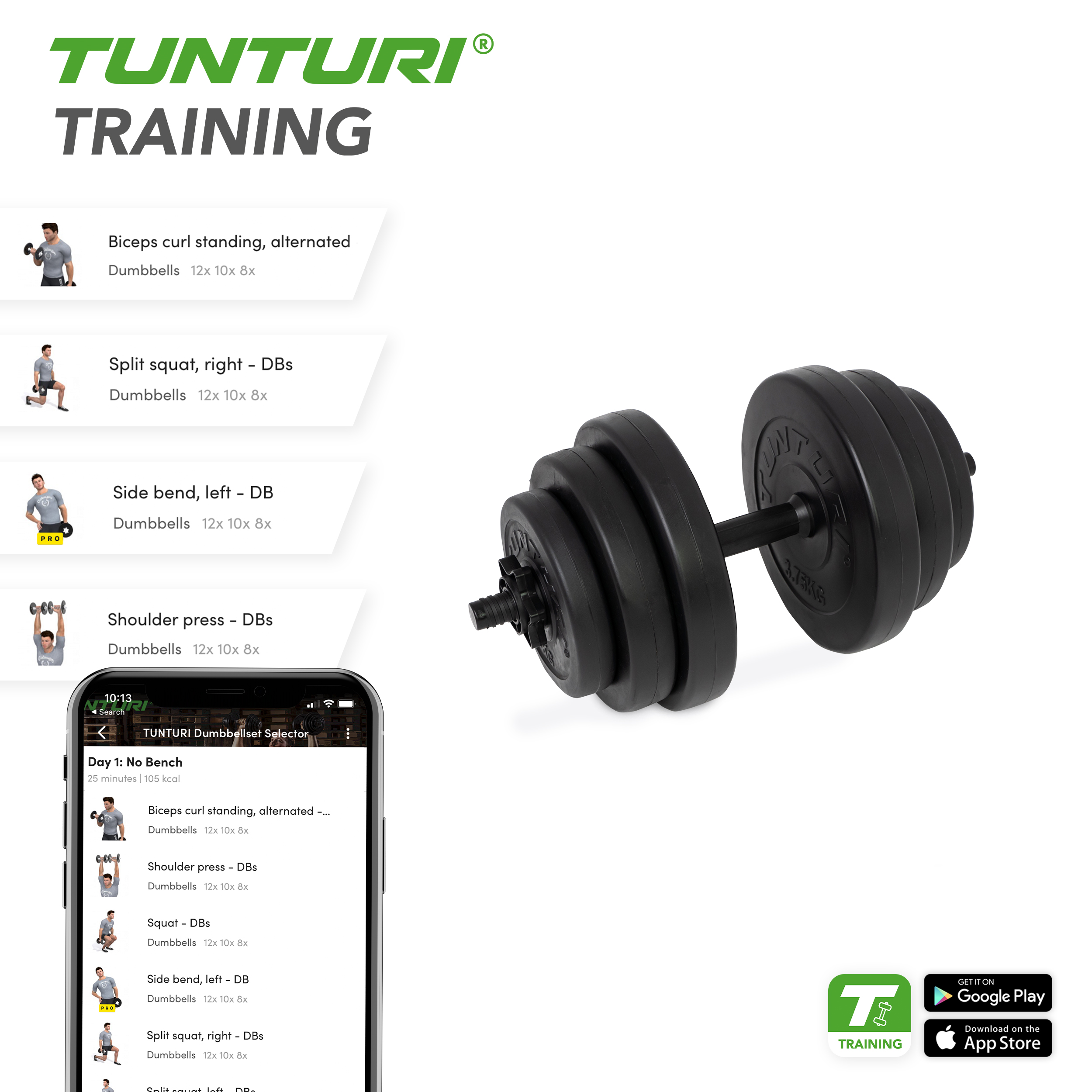 Tunturi Dumbbell - Vinyl Dumbbellset 15kg - Zwart Tunturi Dumbbell - Vinyl Dumbbellset 15kg - Zwart