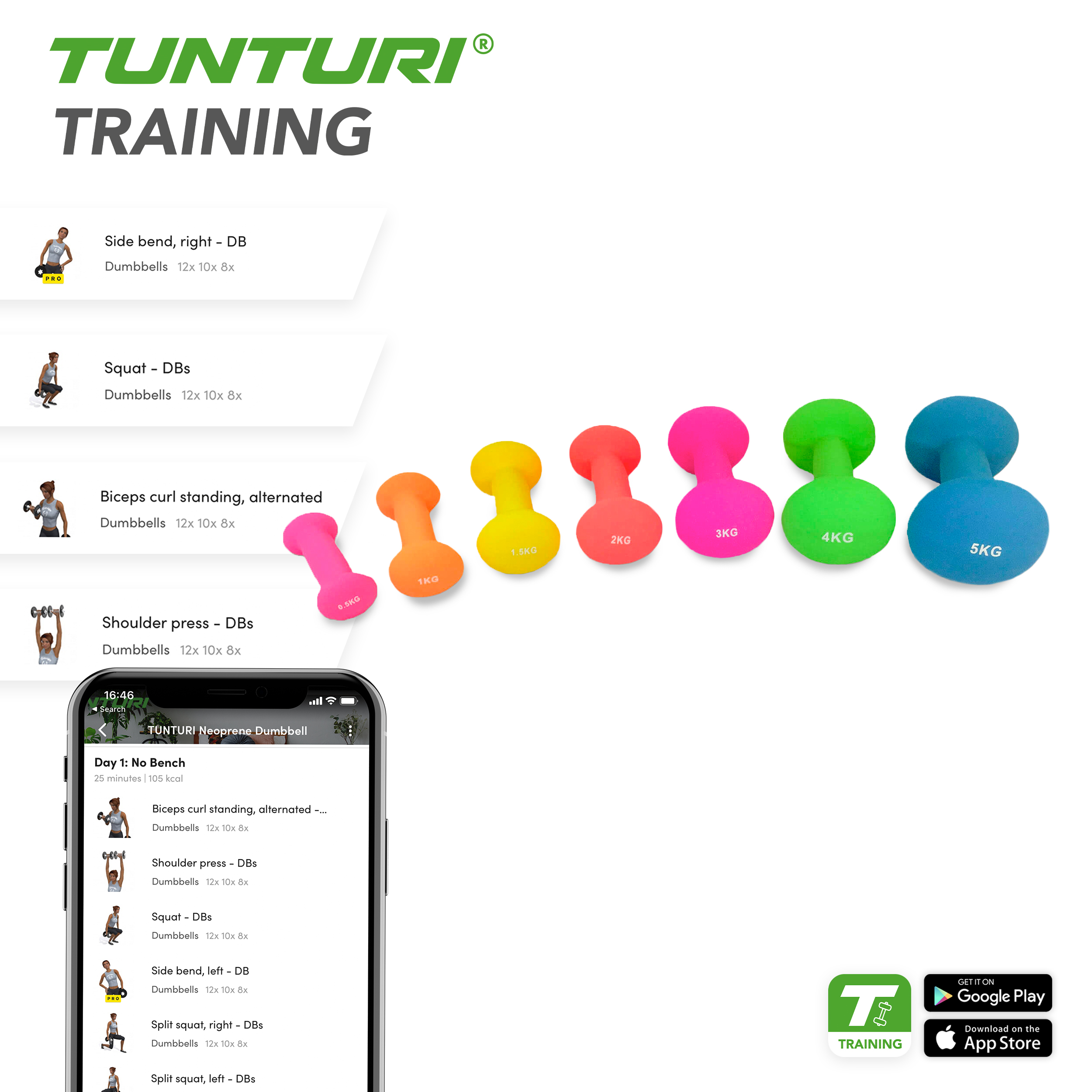 Tunturi Dumbbell - Neopreen 2 x 4,0 kg - Groen Tunturi Dumbbell - Neopreen 2 x 4,0 kg - Groen