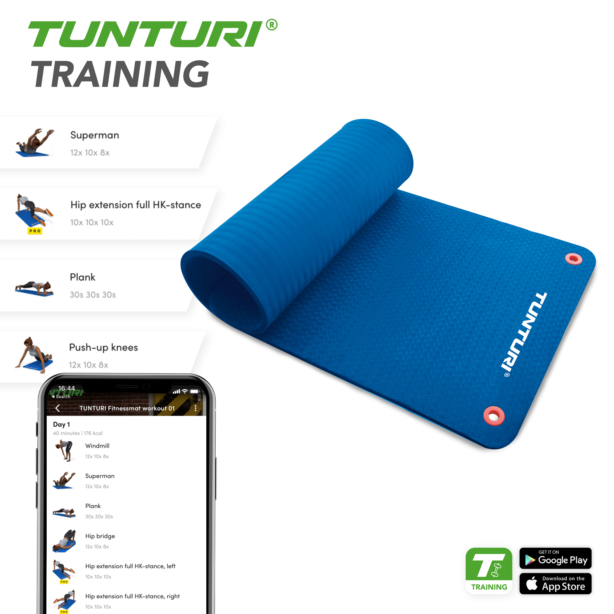 Tunturi Fitnessmat - Pro 140x60 cm - Blauw Tunturi Fitnessmat - Pro 140x60 cm - Blauw