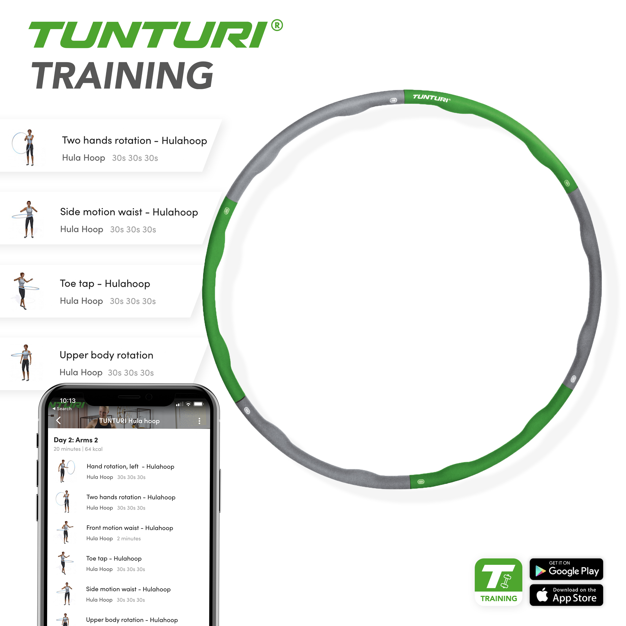 Tunturi Hoelahoep - Fitness Hoelahoep 1,2 kg - Groen/Grijs Tunturi Hoelahoep - Fitness Hoelahoep 1,2 kg - Groen/Grijs