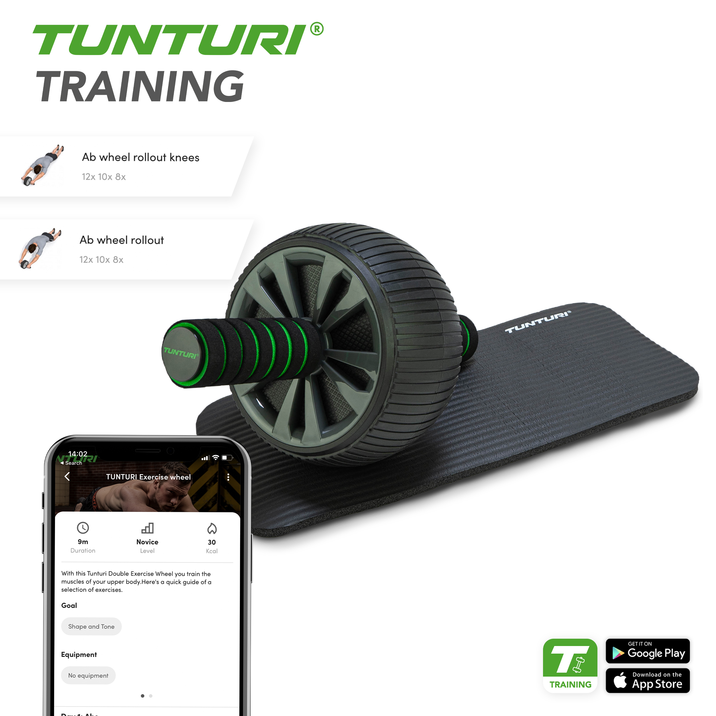 Tunturi Ab roller - Exercise Wheel Deluxe - Zwart Tunturi Ab roller - Exercise Wheel Deluxe - Zwart