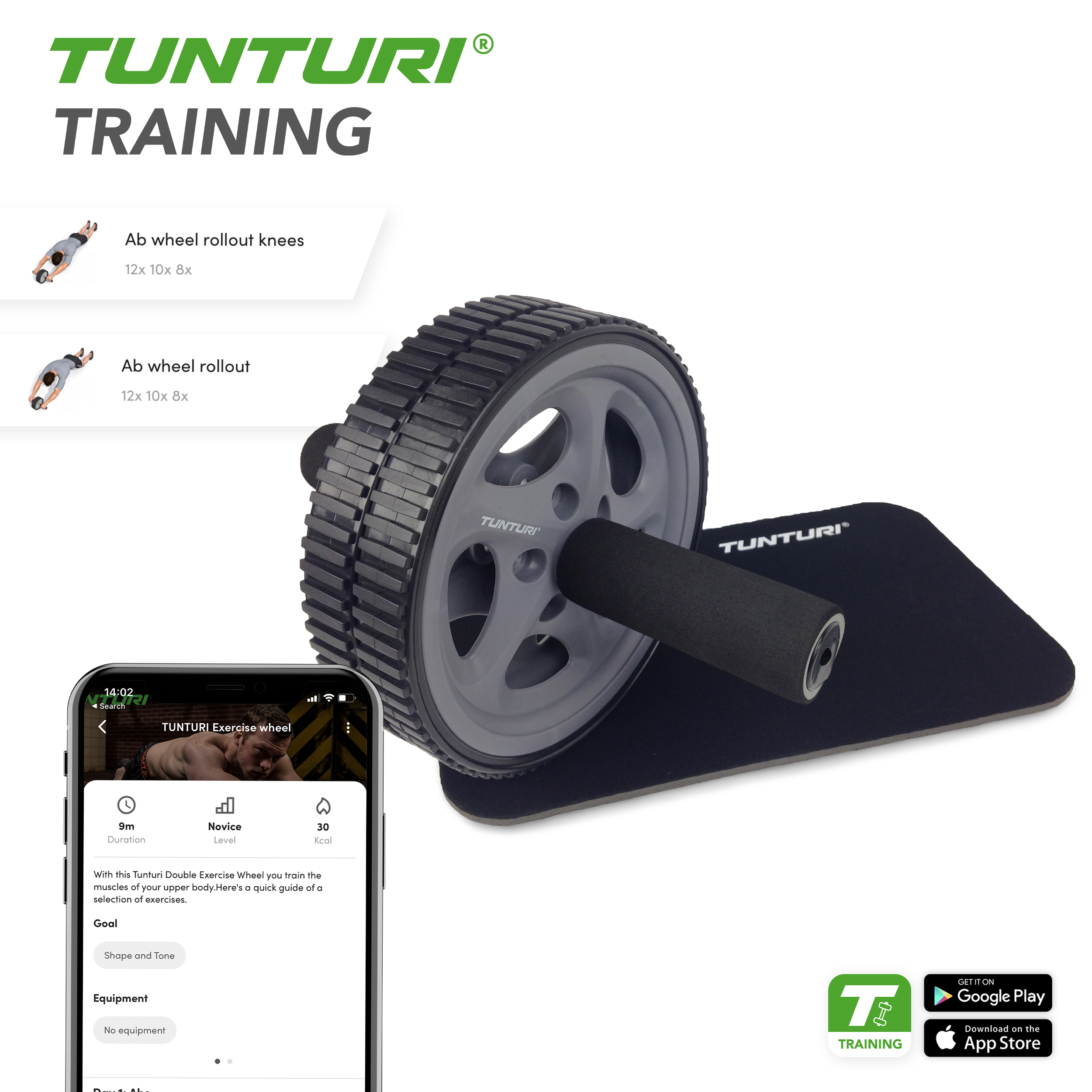 Tunturi Buikspiertrainer - Exercise Wheel Deluxe - Zwart Tunturi Buikspiertrainer - Exercise Wheel Deluxe - Zwart