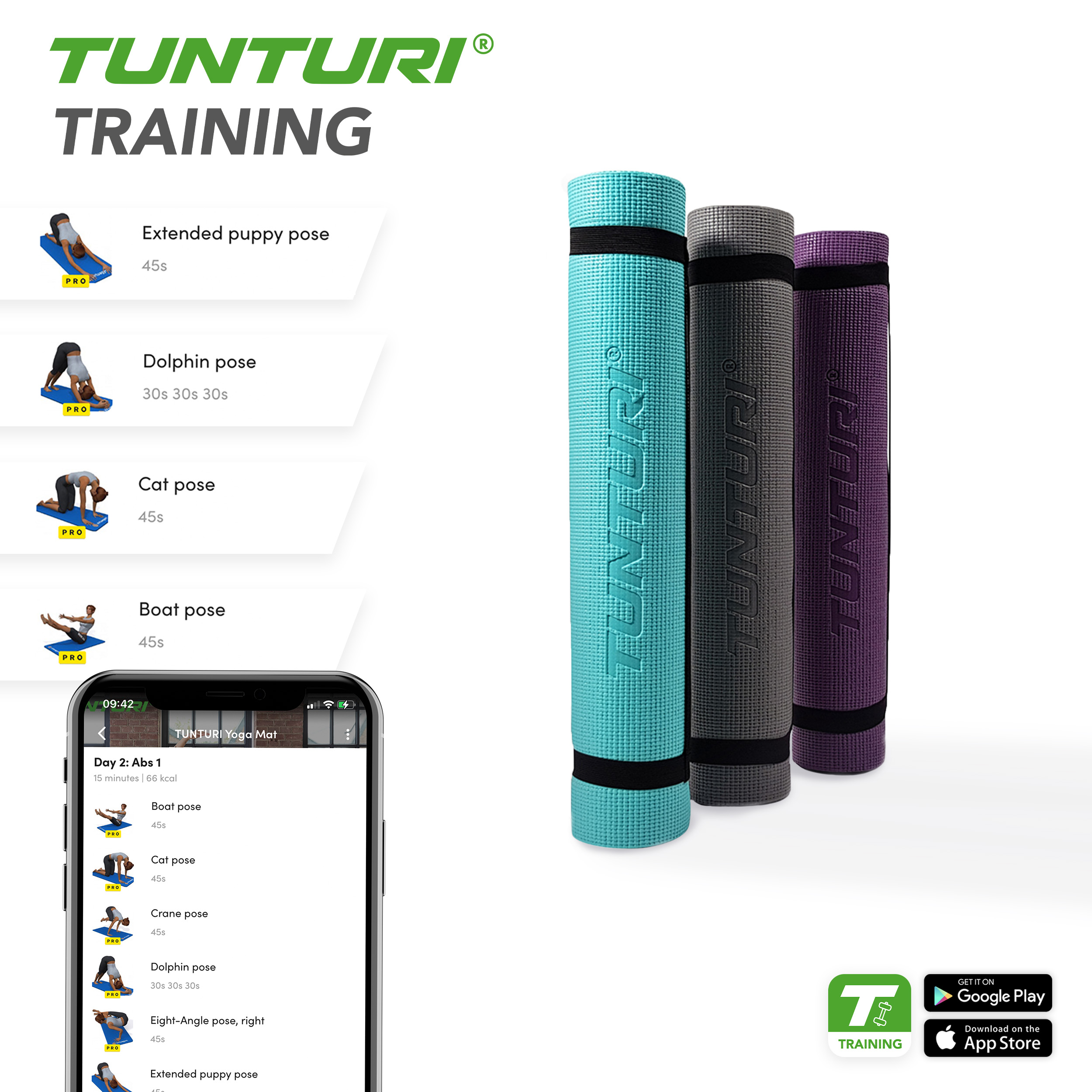 Tunturi Yogamat - PVC Yogamat 4mm - Turquoise Tunturi Yogamat - PVC Yogamat 4mm - Turquoise
