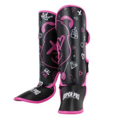 Super Pro Combat Gear Scheenbeschermer - Kids Bear - Roze / Zwart / Wit Super Pro Combat Gear Scheenbeschermer - Kids Bear - Roze / Zwart / Wit