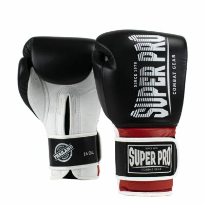 Super Pro Combat Gear Bokshandschoen - Leather Thai Gloves - Rood / Zwart / Wit