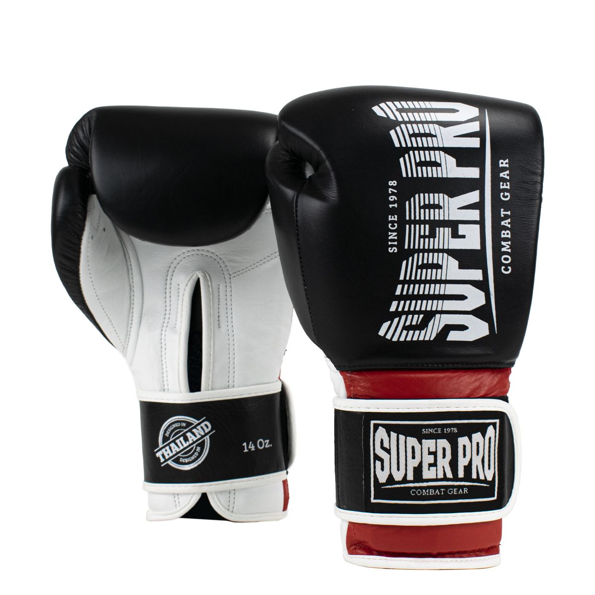 Super Pro Combat Gear Bokshandschoen - Leather Thai Gloves - Rood / Zwart / Wit