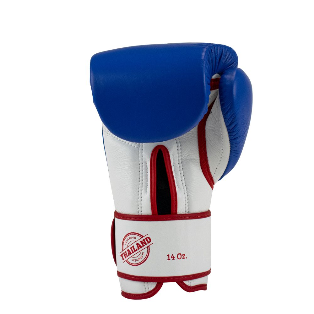 Super Pro Combat Gear Bokshandschoen - Leather Thai Gloves Stripes - Rood / Blauw / Wit Super Pro Combat Gear Bokshandschoen - Leather Thai Gloves Stripes - Rood / Blauw / Wit