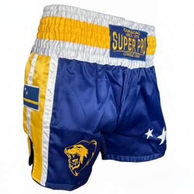 Super Pro Combat Gear Nieuw - Thai Short Nations Curacao - Blauw / Geel / Wit