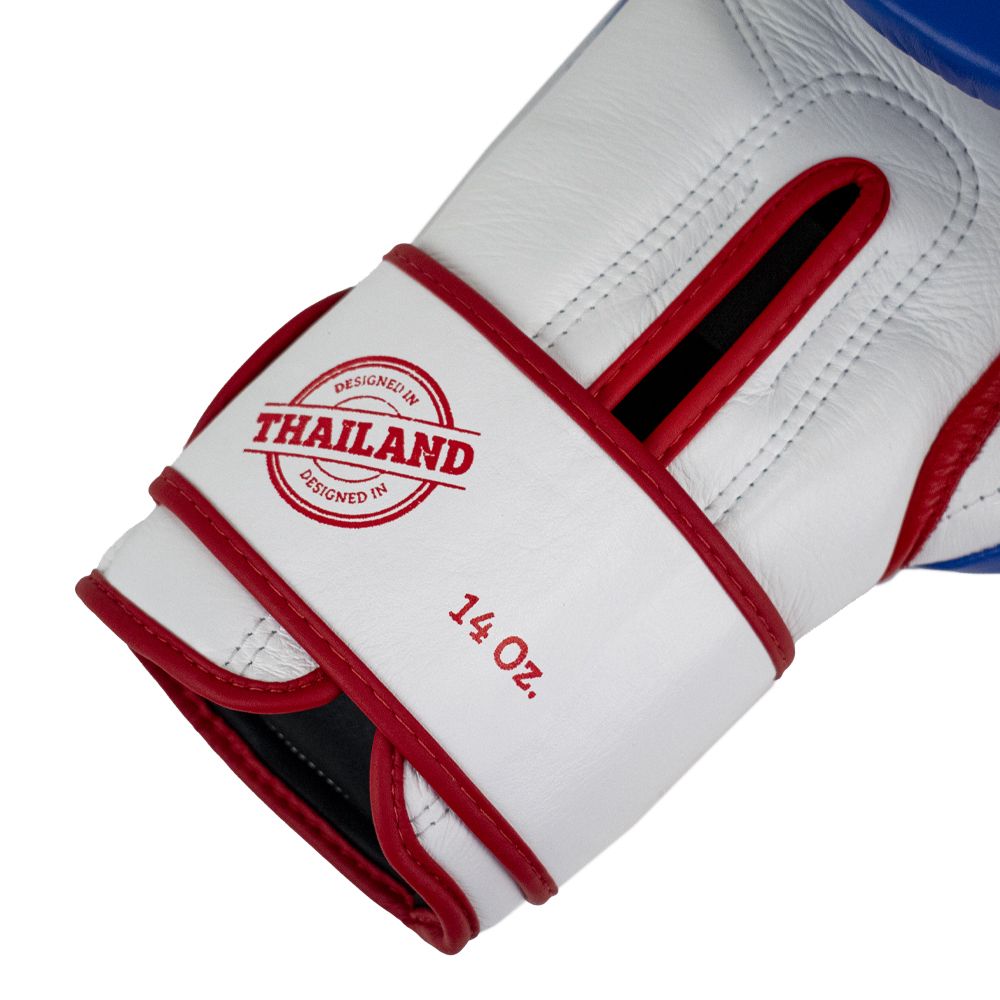 Super Pro Combat Gear Bokshandschoen - Leather Thai Gloves Stripes - Rood / Blauw / Wit Super Pro Combat Gear Bokshandschoen - Leather Thai Gloves Stripes - Rood / Blauw / Wit