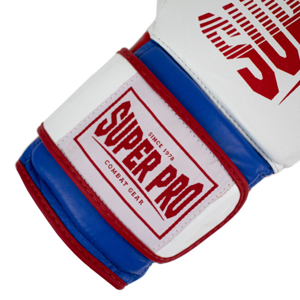 Super Pro Combat Gear Bokshandschoen - Leather Thai Gloves Stripes - Rood / Blauw / Wit Super Pro Combat Gear Bokshandschoen - Leather Thai Gloves Stripes - Rood / Blauw / Wit