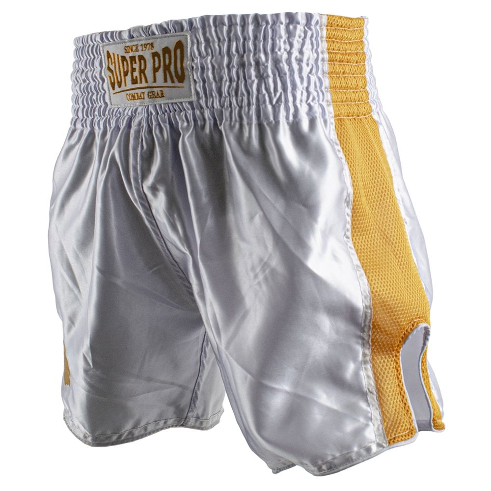Super Pro Combat Gear Kickboksbroekje - Thai En Kickboksshort Brave - Goud / Wit Super Pro Combat Gear Kickboksbroekje - Thai En Kickboksshort Brave - Goud / Wit