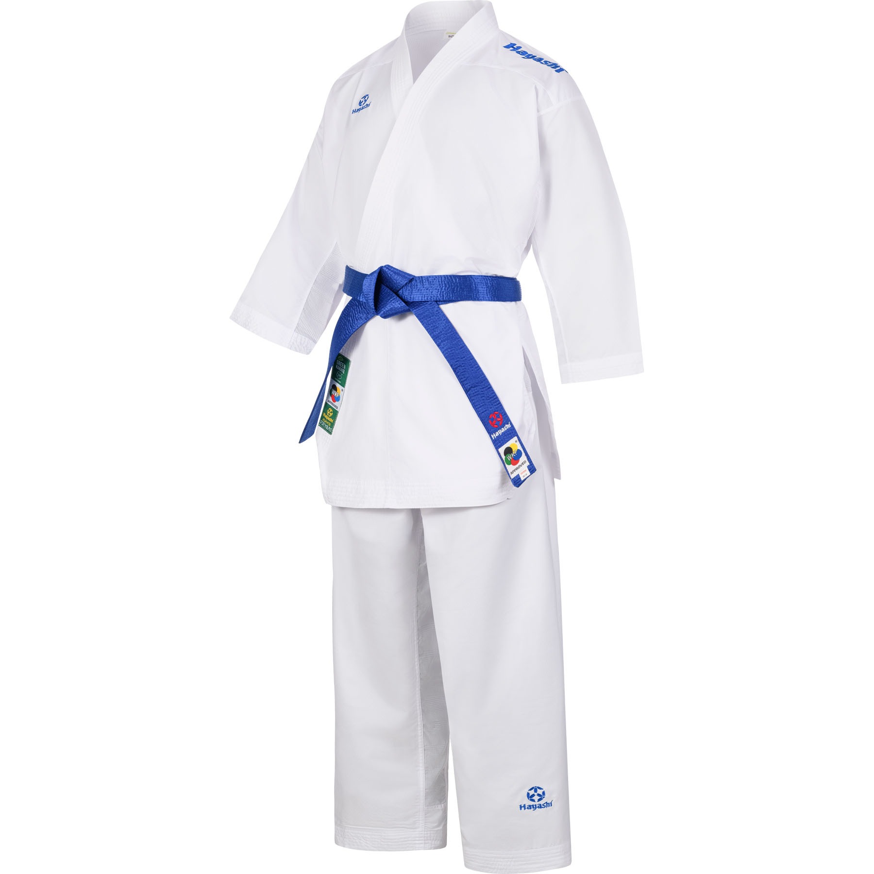 Hayashi Karatepak - Premium Kumite WKF Approved - Wit / Blauw Hayashi Karatepak - Premium Kumite WKF Approved - Wit / Blauw