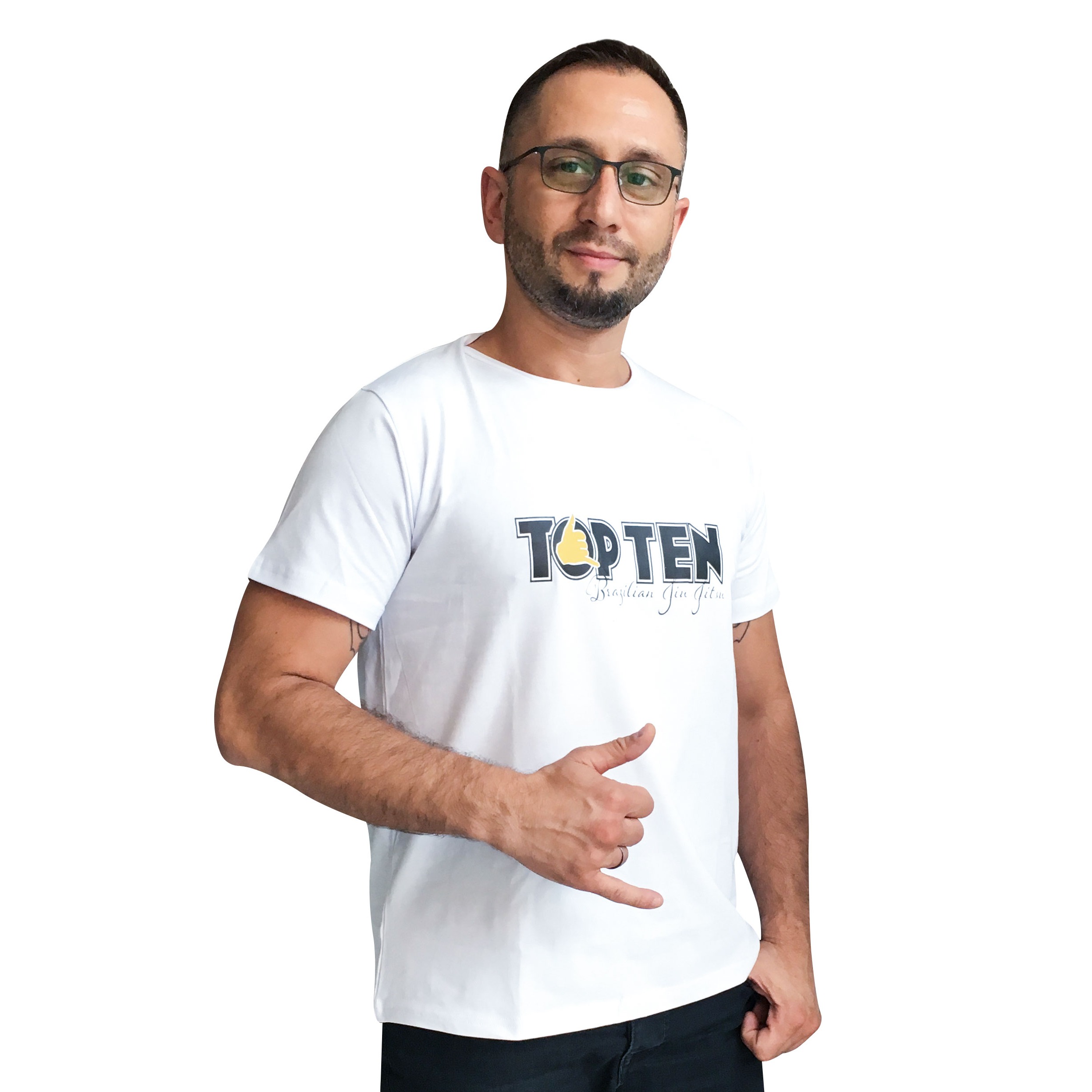 TOP TEN T-shirt - BJJ Hang Loose - Wit TOP TEN T-shirt - BJJ Hang Loose - Wit