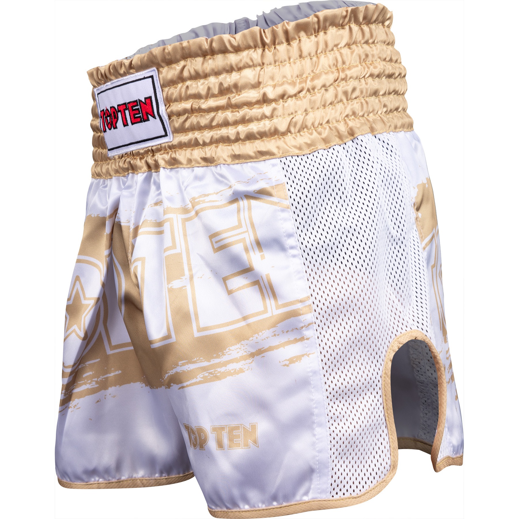 TOP TEN Thaiboks-broekje - Power Ink - Wit / Goud TOP TEN Thaiboks-broekje - Power Ink - Wit / Goud
