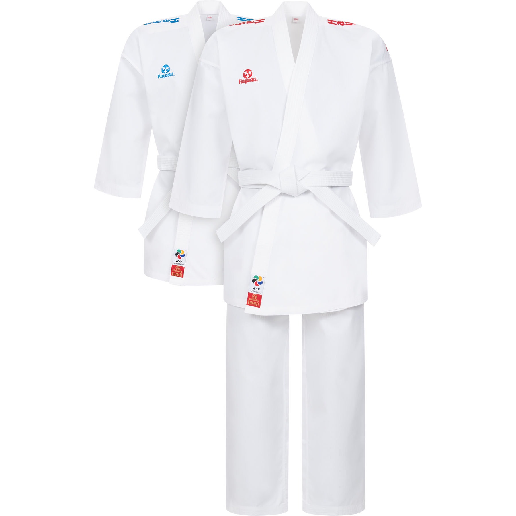 Hayashi Karatepak - Kumite Set - Wit / Rood / Wit / Blauw Hayashi Karatepak - Kumite Set - Wit / Rood / Wit / Blauw