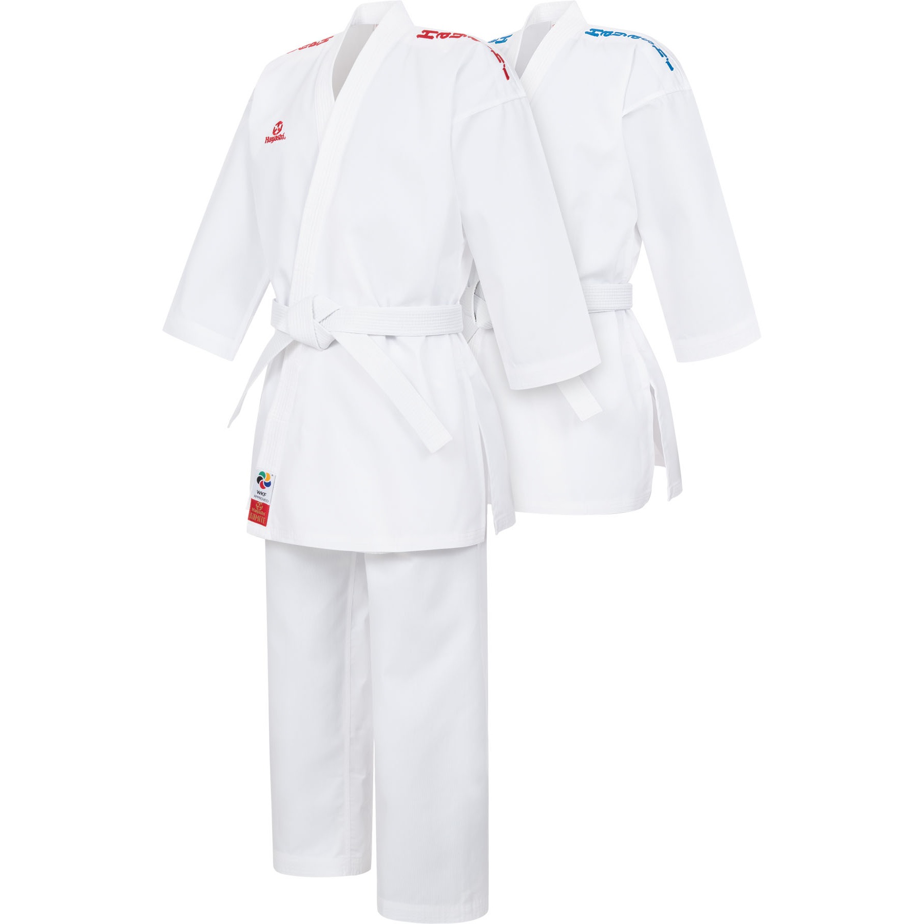 Hayashi Karatepak - Kumite Set - Wit / Rood / Wit / Blauw Hayashi Karatepak - Kumite Set - Wit / Rood / Wit / Blauw