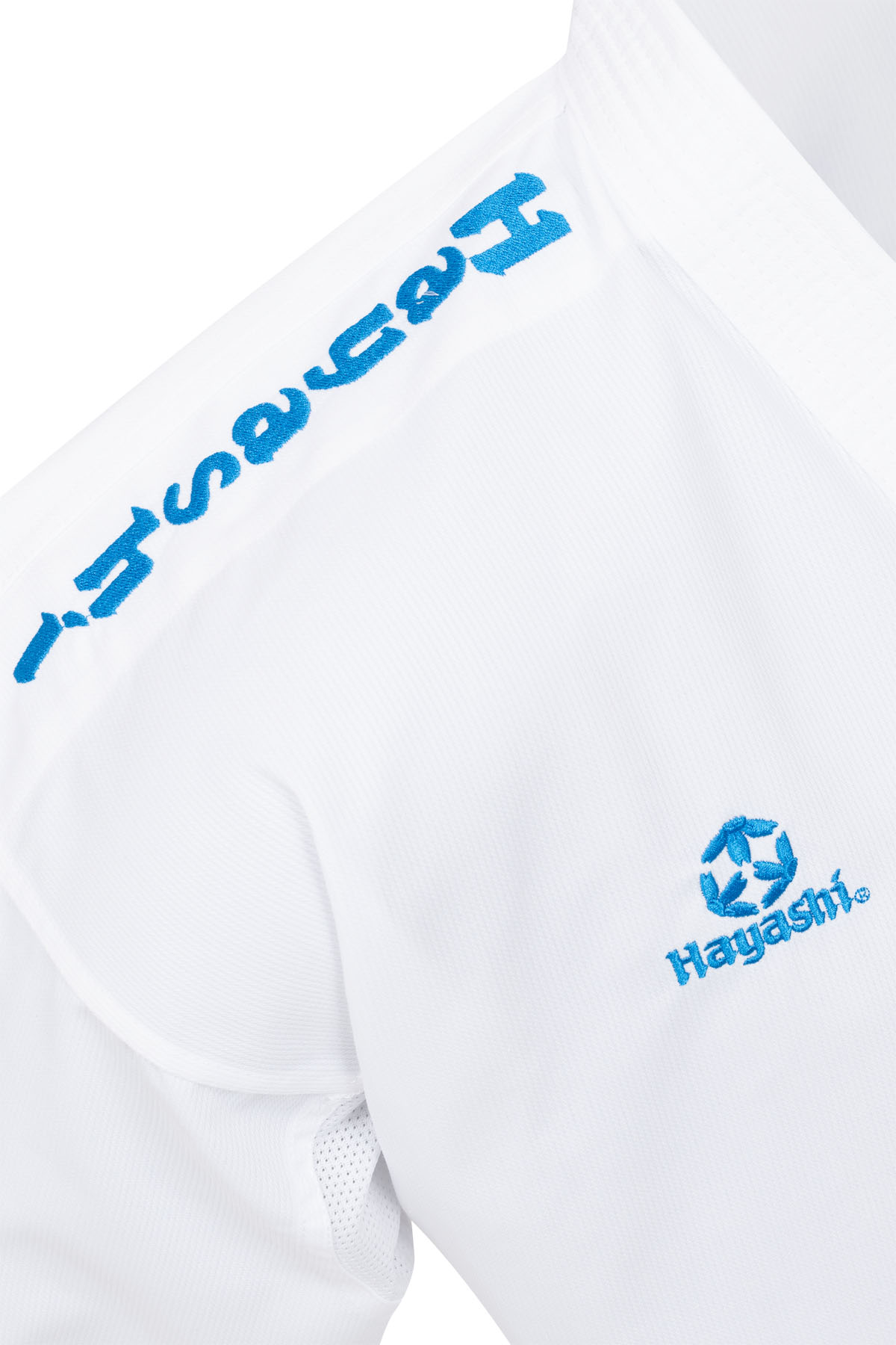 Hayashi Karatepak - Kumite Set - Wit / Rood / Wit / Blauw Hayashi Karatepak - Kumite Set - Wit / Rood / Wit / Blauw