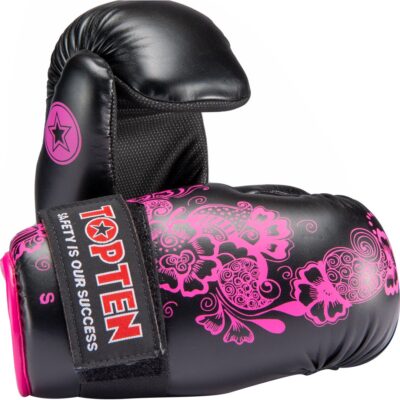 TOP TEN Point Fighting handschoenen - Flowers - Zwart / Roze TOP TEN Point Fighting handschoenen - Flowers - Zwart / Roze
