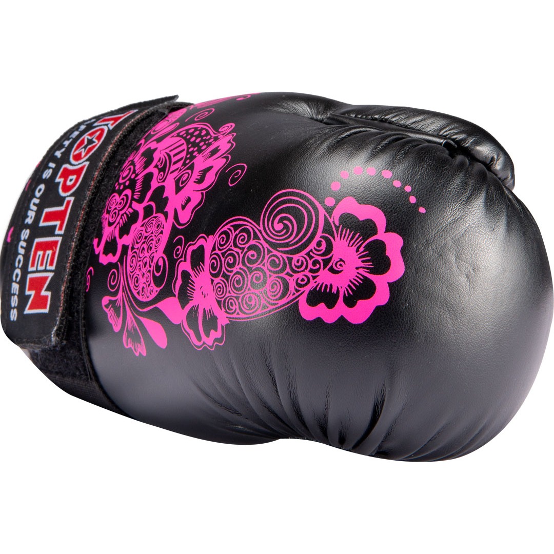 TOP TEN Point Fighting handschoenen - Flowers - Zwart / Roze TOP TEN Point Fighting handschoenen - Flowers - Zwart / Roze
