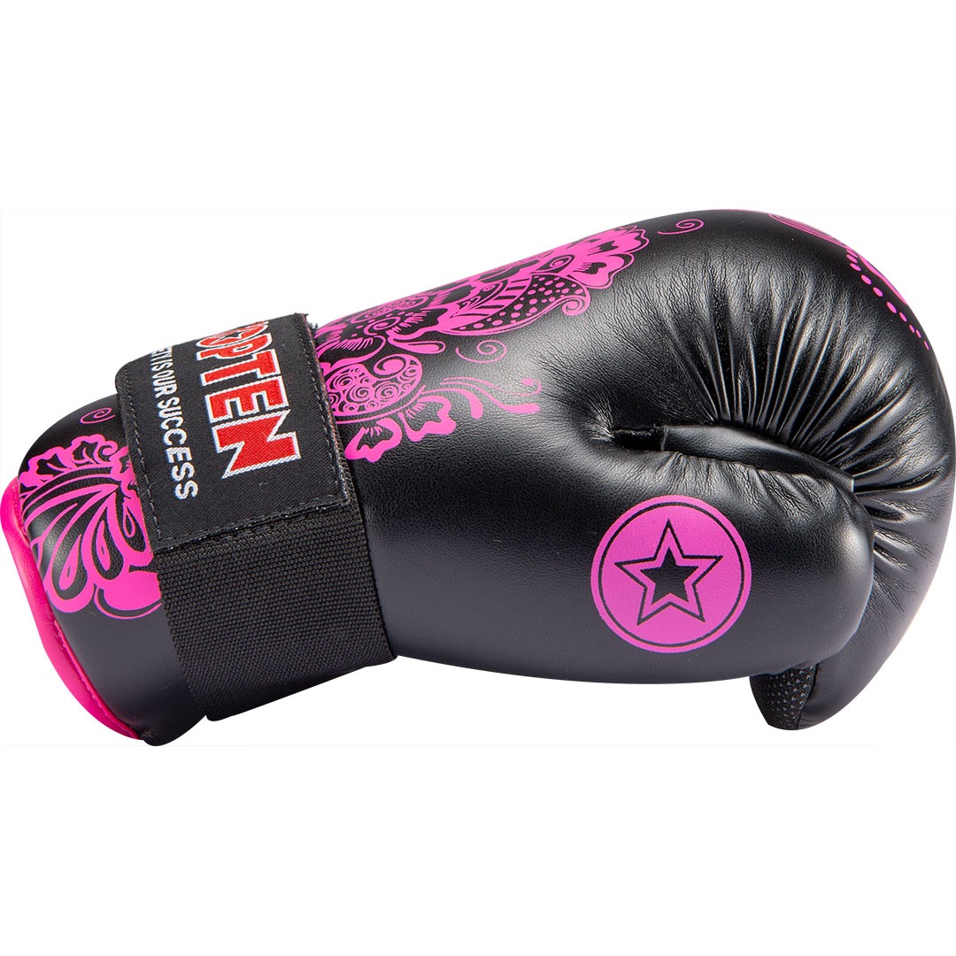 TOP TEN Point Fighting handschoenen - Flowers - Zwart / Roze TOP TEN Point Fighting handschoenen - Flowers - Zwart / Roze