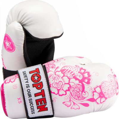 TOP TEN Point Fighting handschoenen - Flowers - Wit / Roze TOP TEN Point Fighting handschoenen - Flowers - Wit / Roze